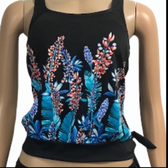 Maxine Of Hollywood Tankini top waist tie Floral print blouson size 8 - Picture 8 of 12